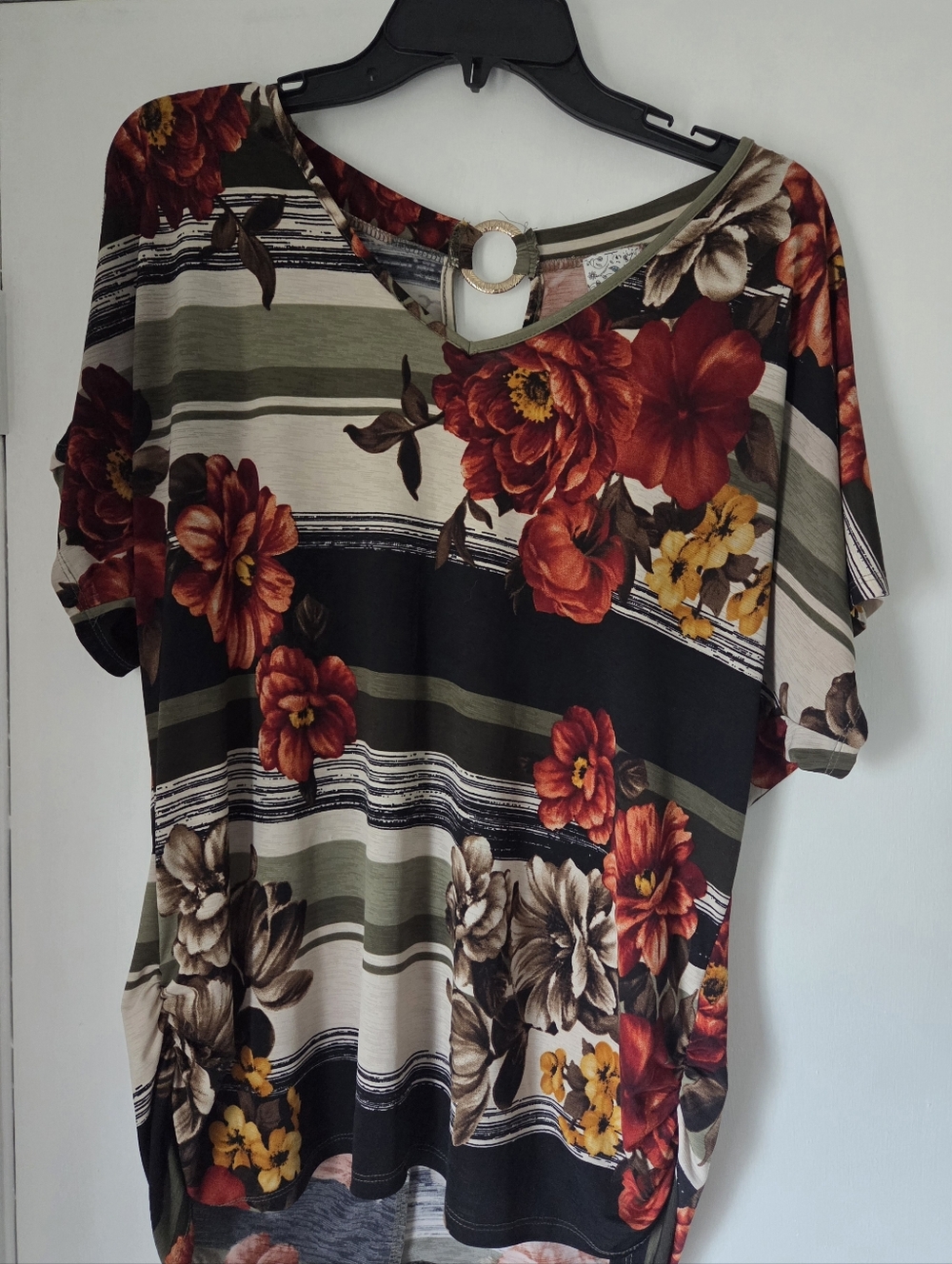 Floral top shirt Cold Shoulder blouse Orange Red green beige